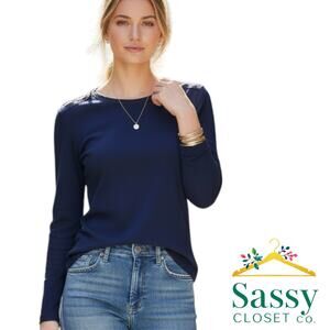 Lauren Ralph Lauren Navy Ribbed Long Sleeve Gold Zip Shoulder Top Women’s XL EUC